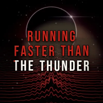 Modèle Ashfall : « running faster than the thunder » en rouge, onde sonore en relief.